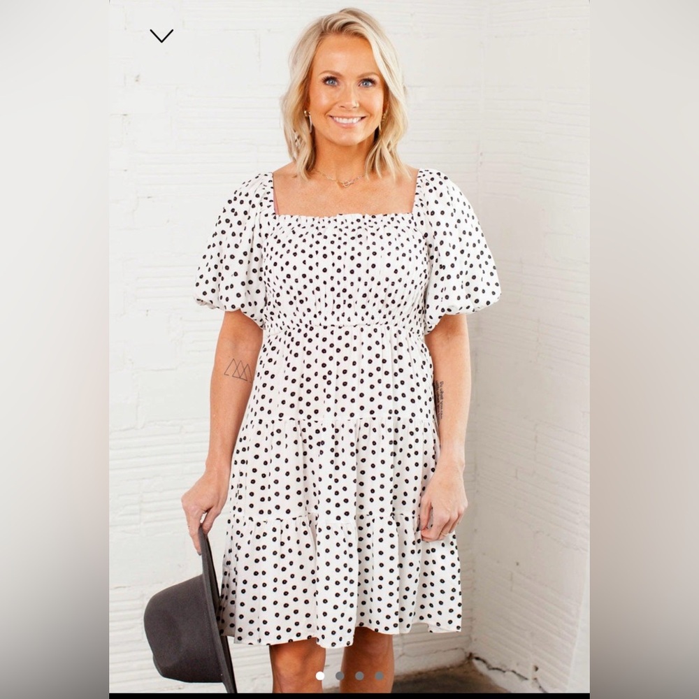 MINKPINK White Dress with Black Polka Floral Print